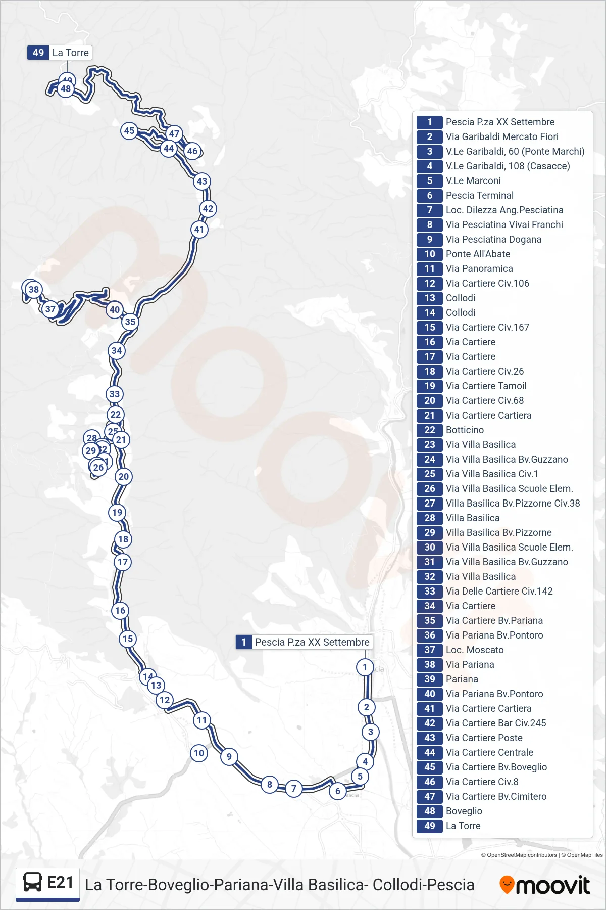 Linea E21  bus (La Torre) - Percorsi e fermate sulla mappa
