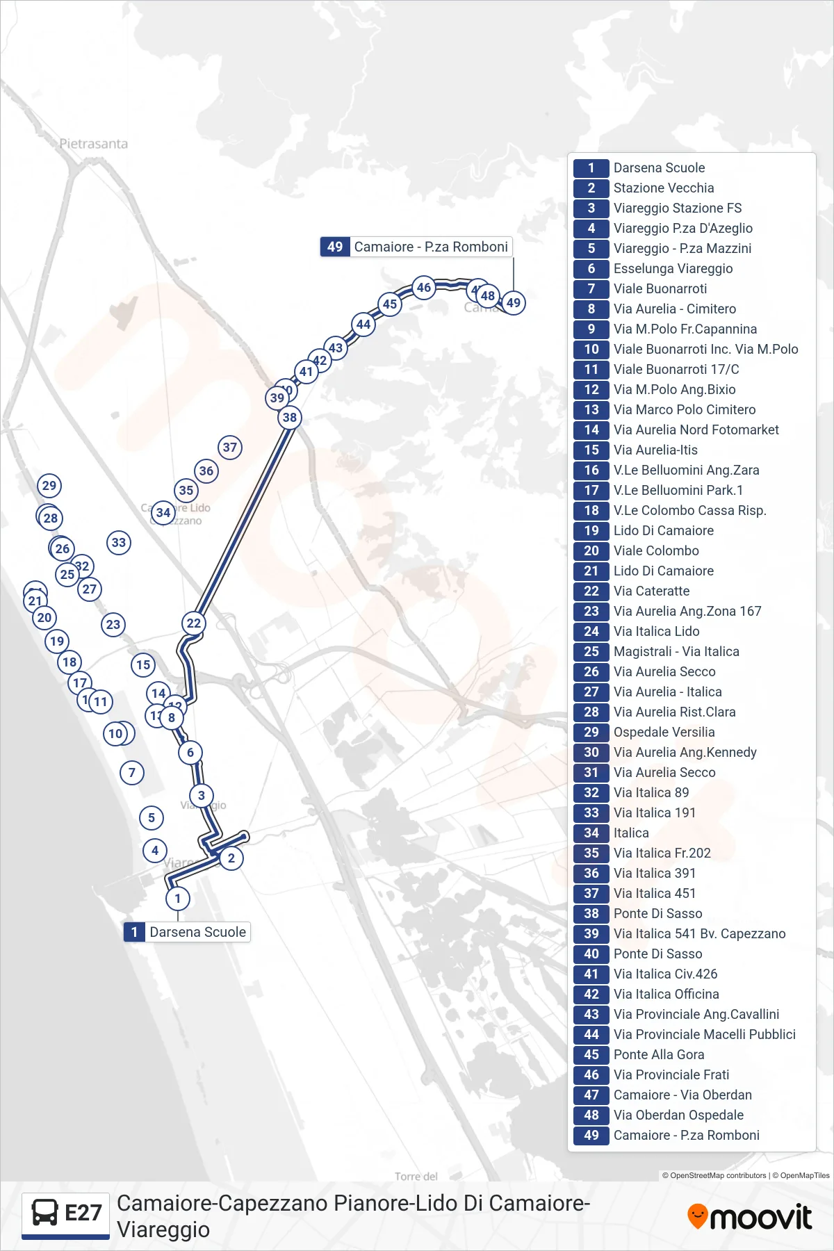Linea E27 bus (P.za Romboni) - Percorsi e fermate sulla mappa