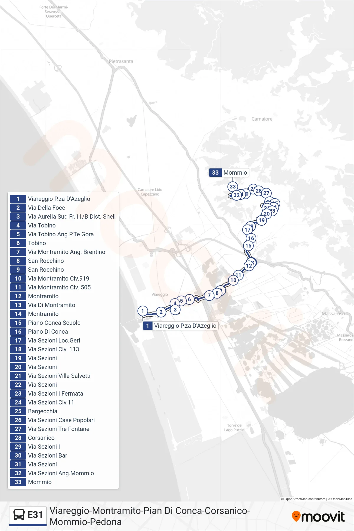 Linea E31 bus (Mommio) - Percorsi e fermate sulla mappa