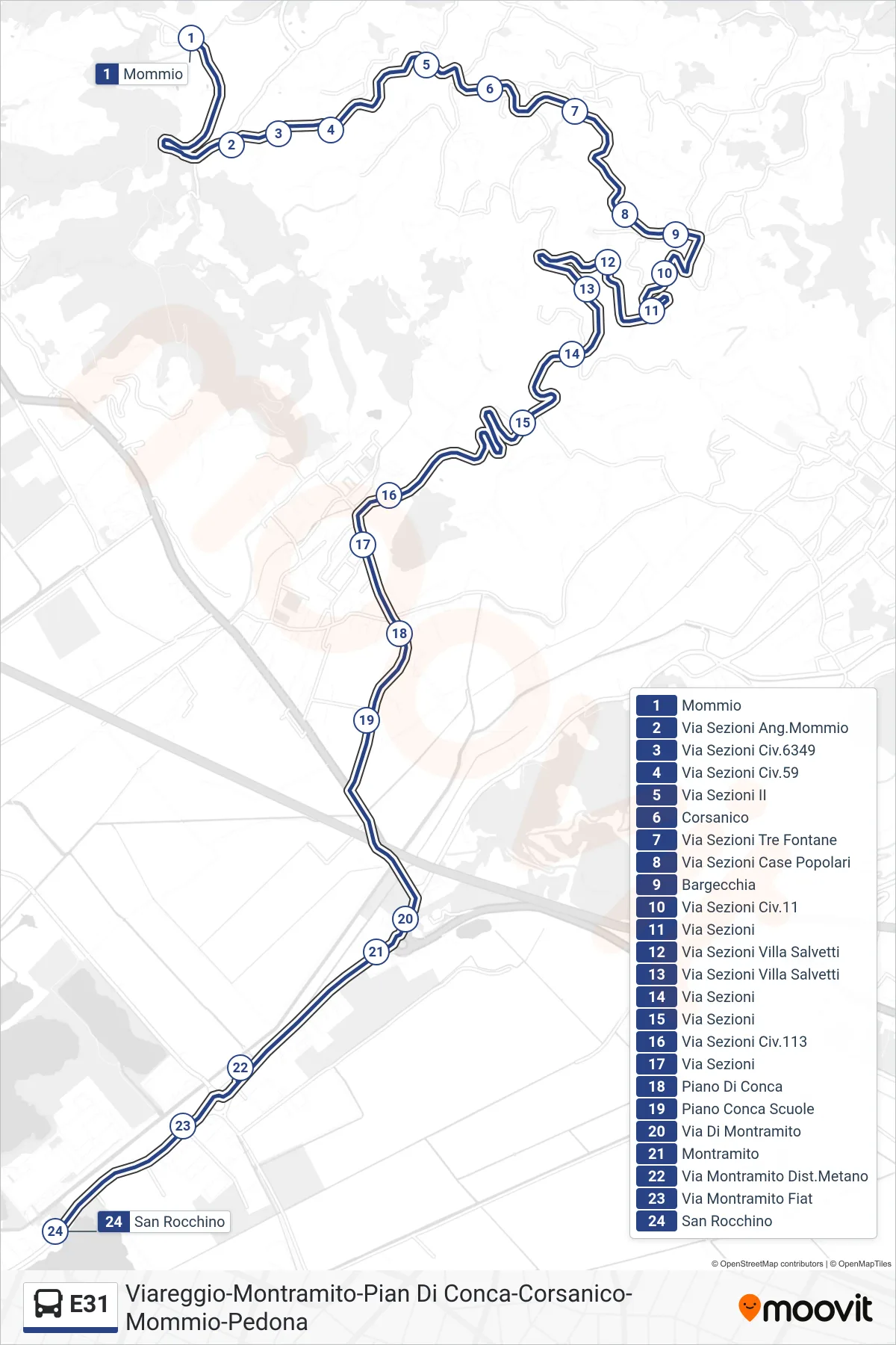 Linea E31 bus (San Rocchino) - Percorsi e fermate sulla mappa