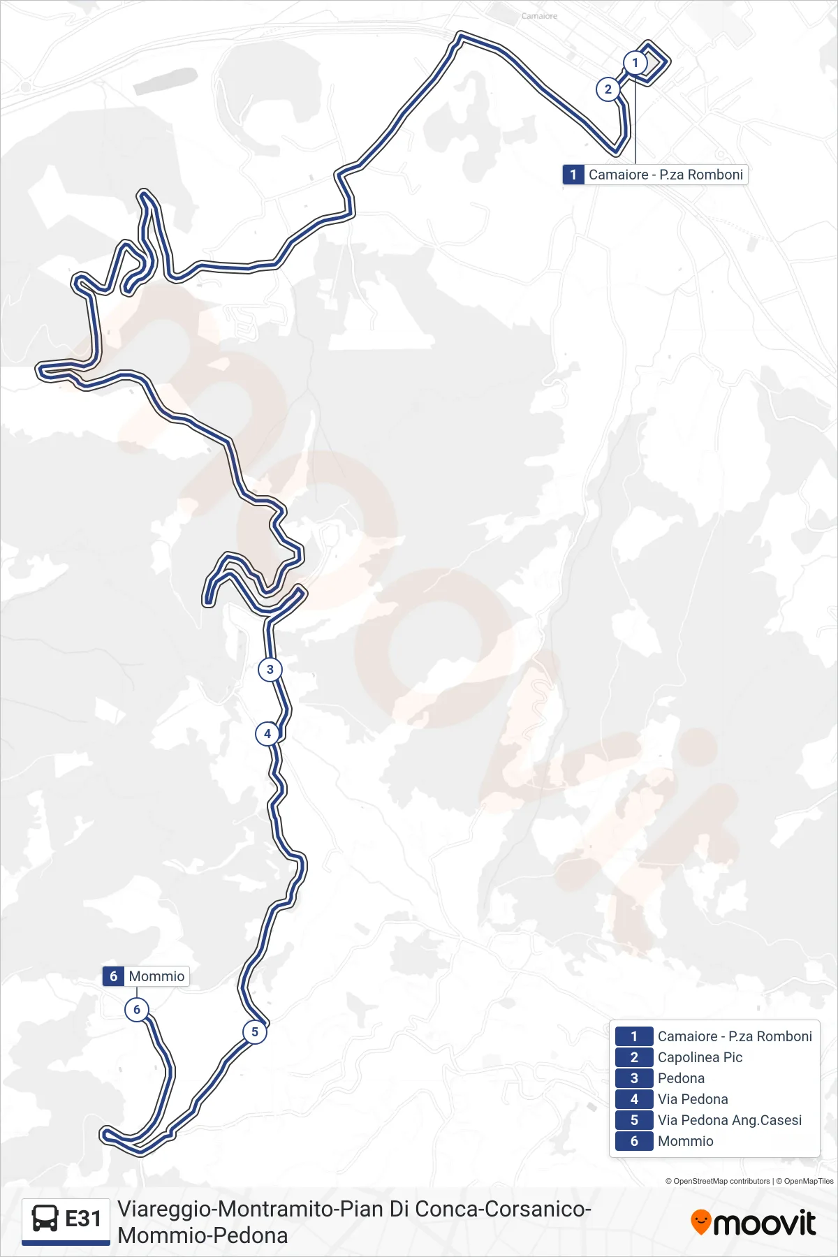 Linea E31 bus (Mommio) - Percorsi e fermate sulla mappa