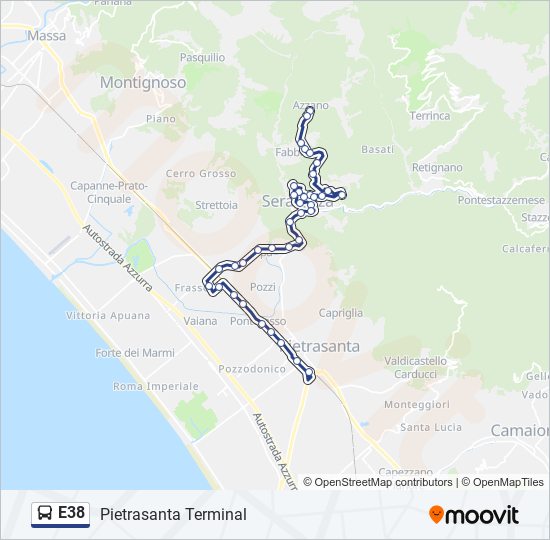 E38 bus Line Map