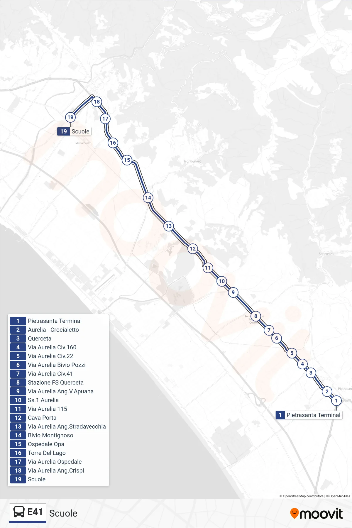 Linea E41 bus (Scuole) - Percorsi e fermate sulla mappa