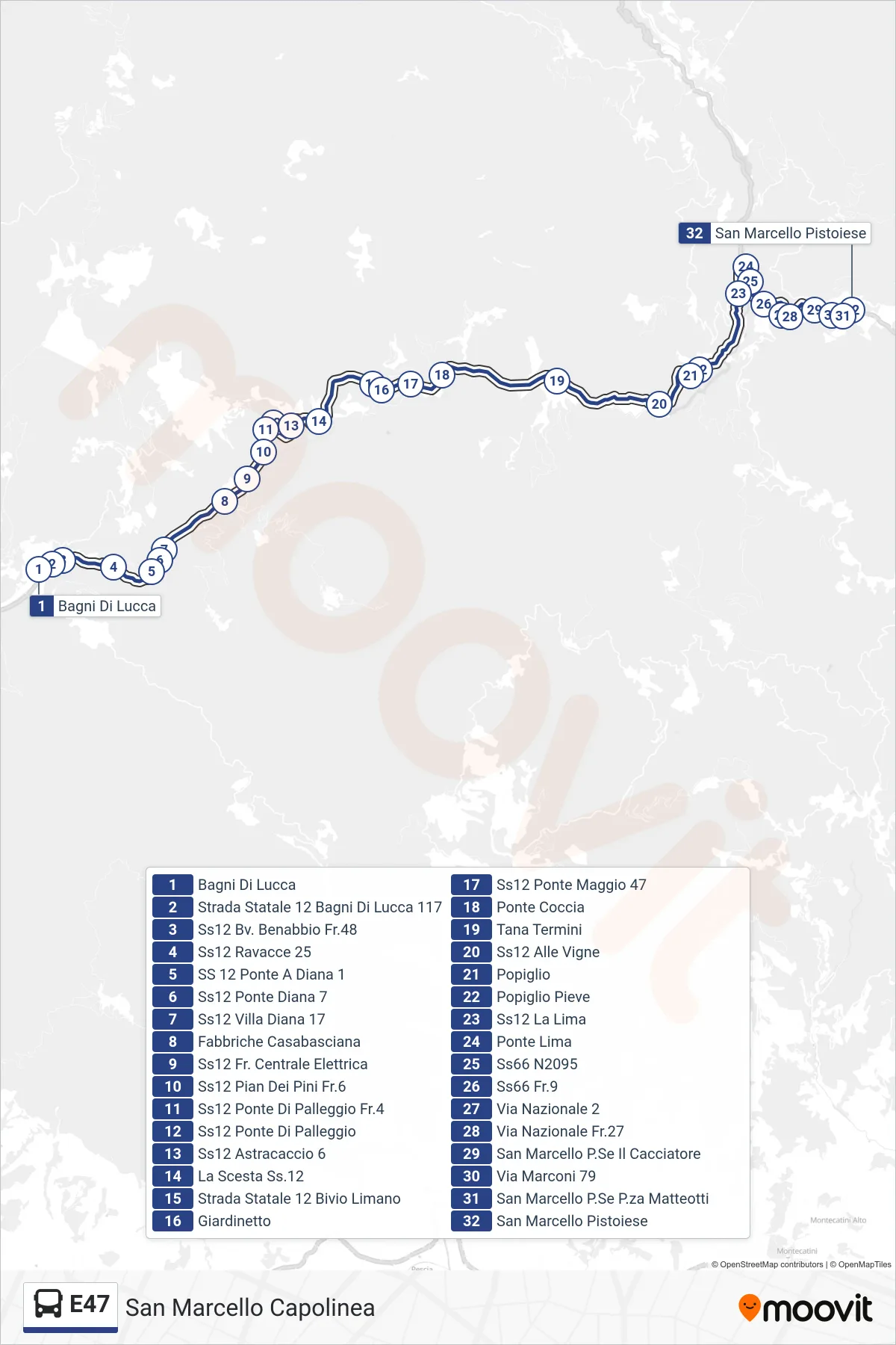Linea E47  bus (San Marcello Capolinea) - Percorsi e fermate sulla mappa