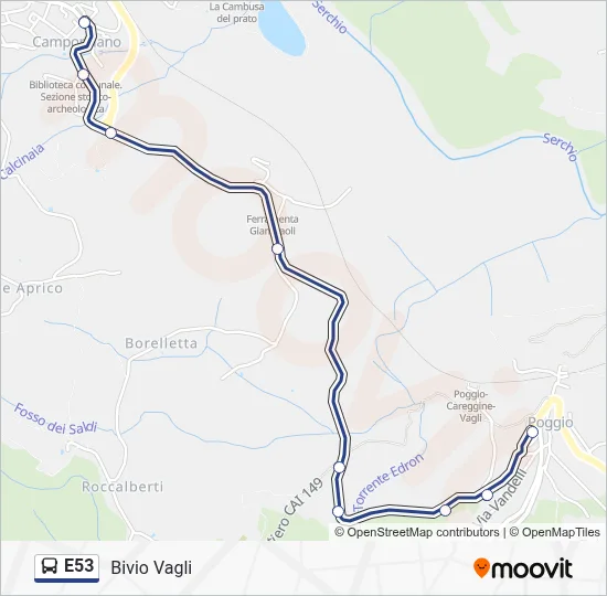 Percorso linea bus E53