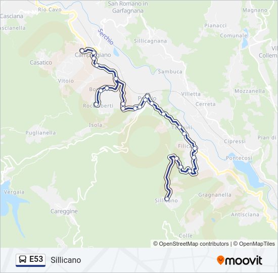 Percorso linea bus E53