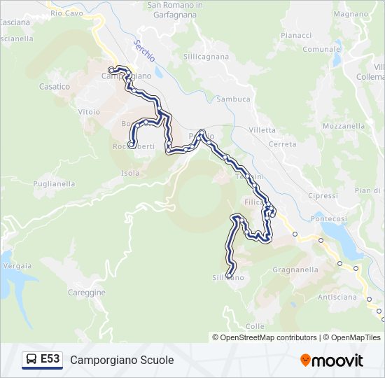 Percorso linea bus E53