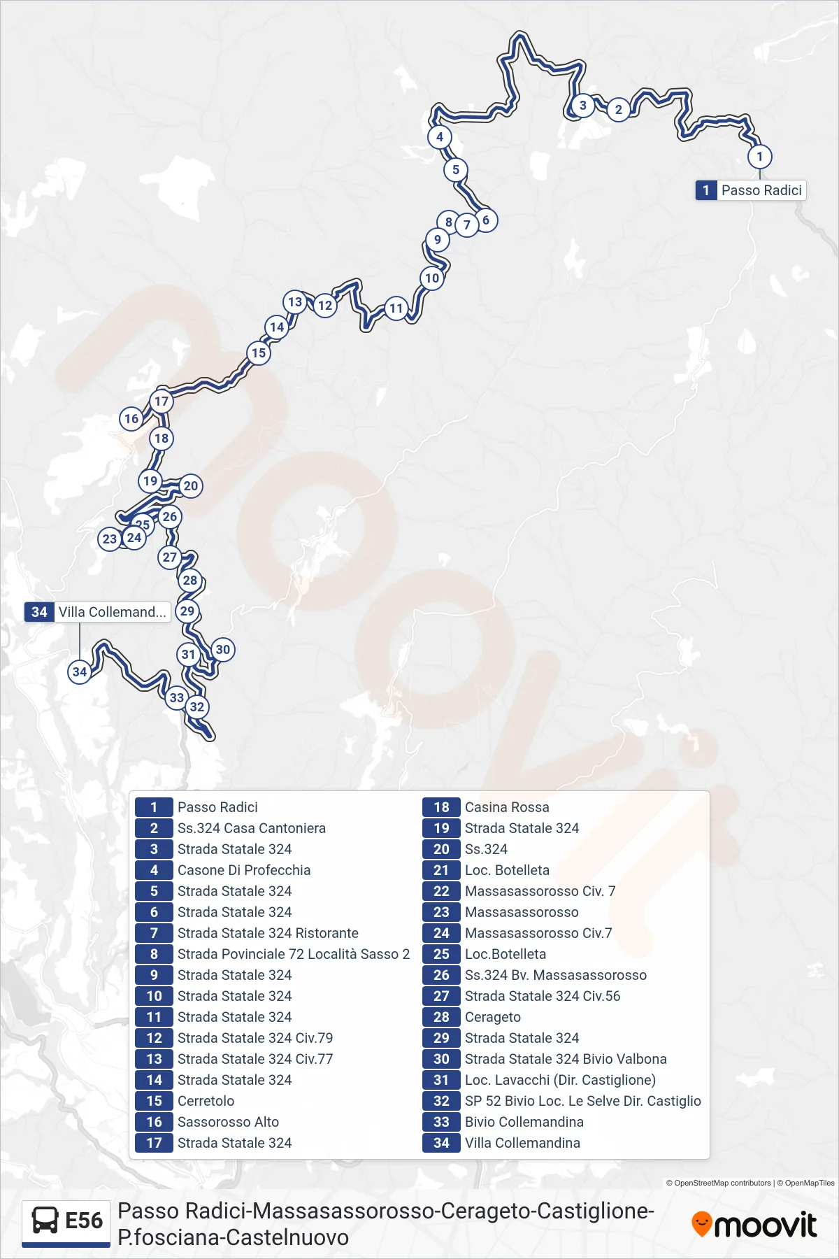 Linea E56 bus (Villa Collemandina) - Percorsi e fermate sulla mappa