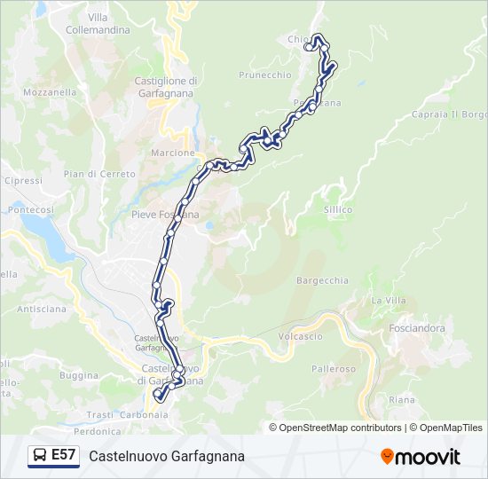 Percorso linea bus E57