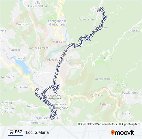 Percorso linea bus E57