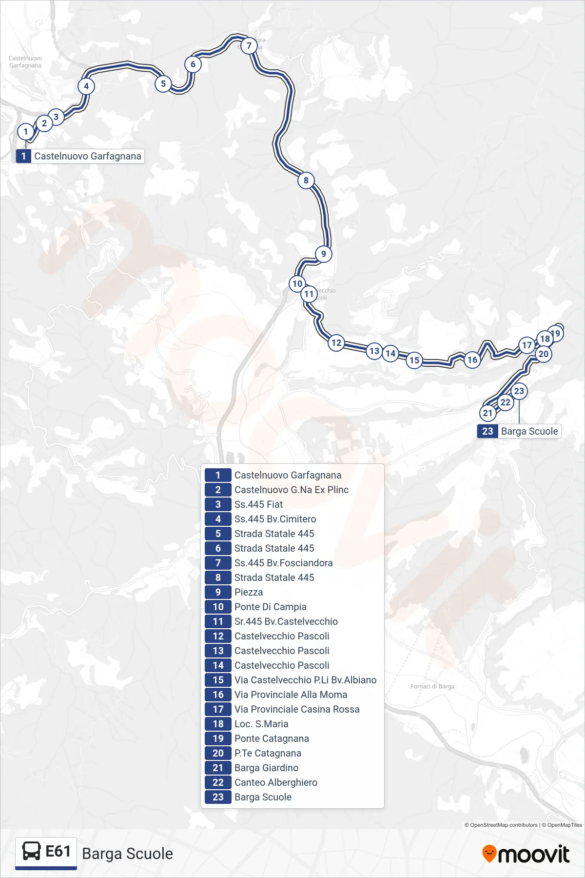 Linea E61  bus (Barga Scuole) - Percorsi e fermate sulla mappa