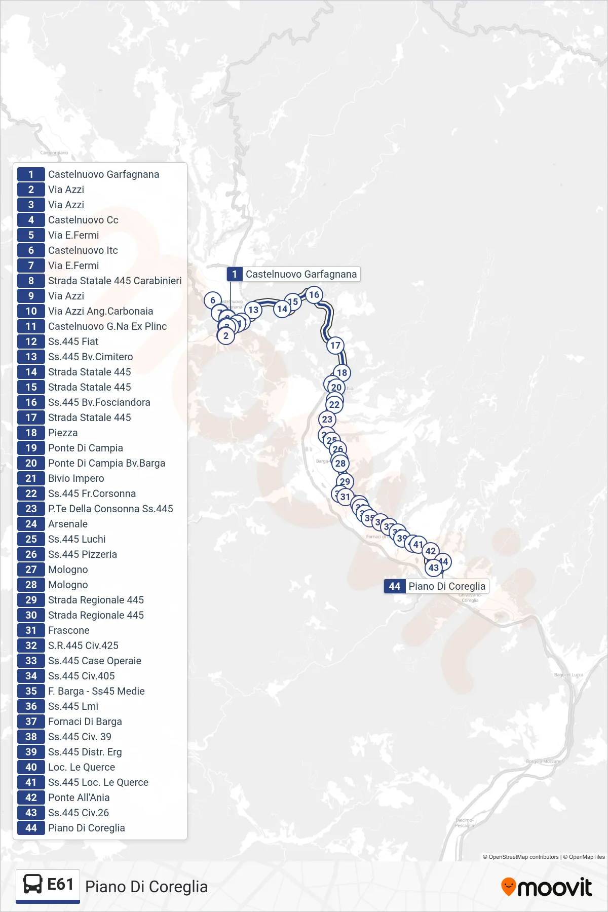 Linea E61  bus (Piano Di Coreglia) - Percorsi e fermate sulla mappa