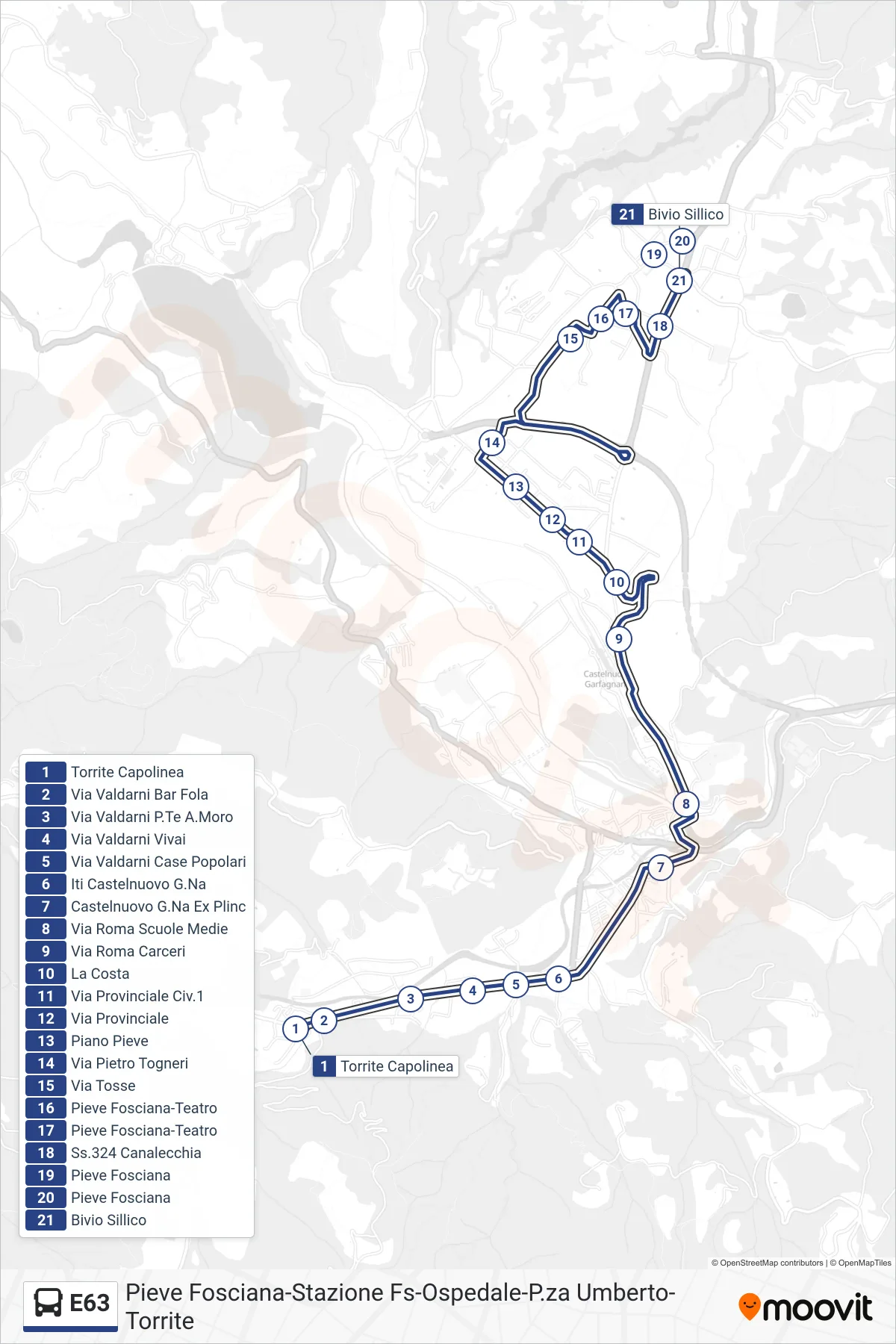 Linea E63  bus (Bivio Sillico) - Percorsi e fermate sulla mappa