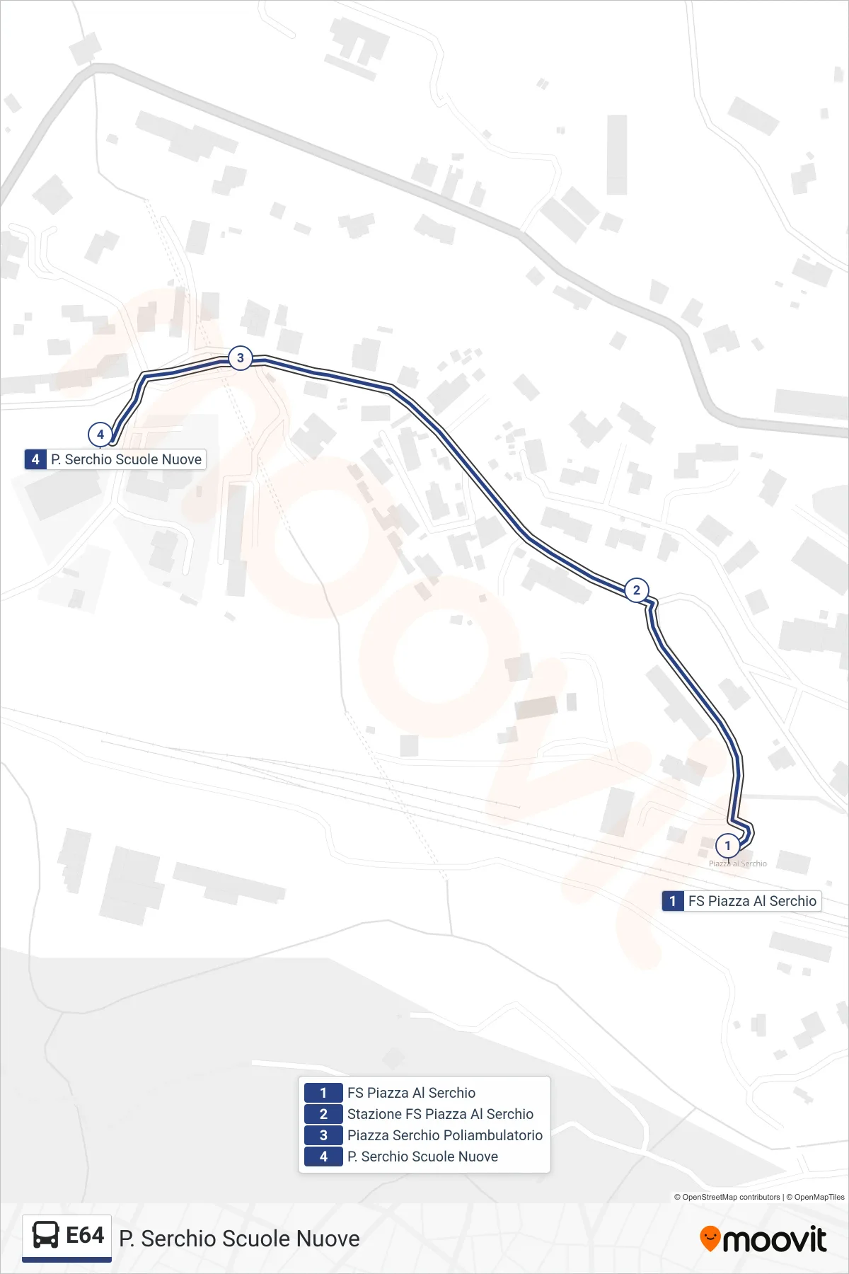 Linea E64 bus (P. Serchio Scuole Nuove) - Percorsi e fermate sulla mappa