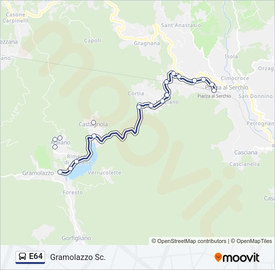 Percorso linea bus E64