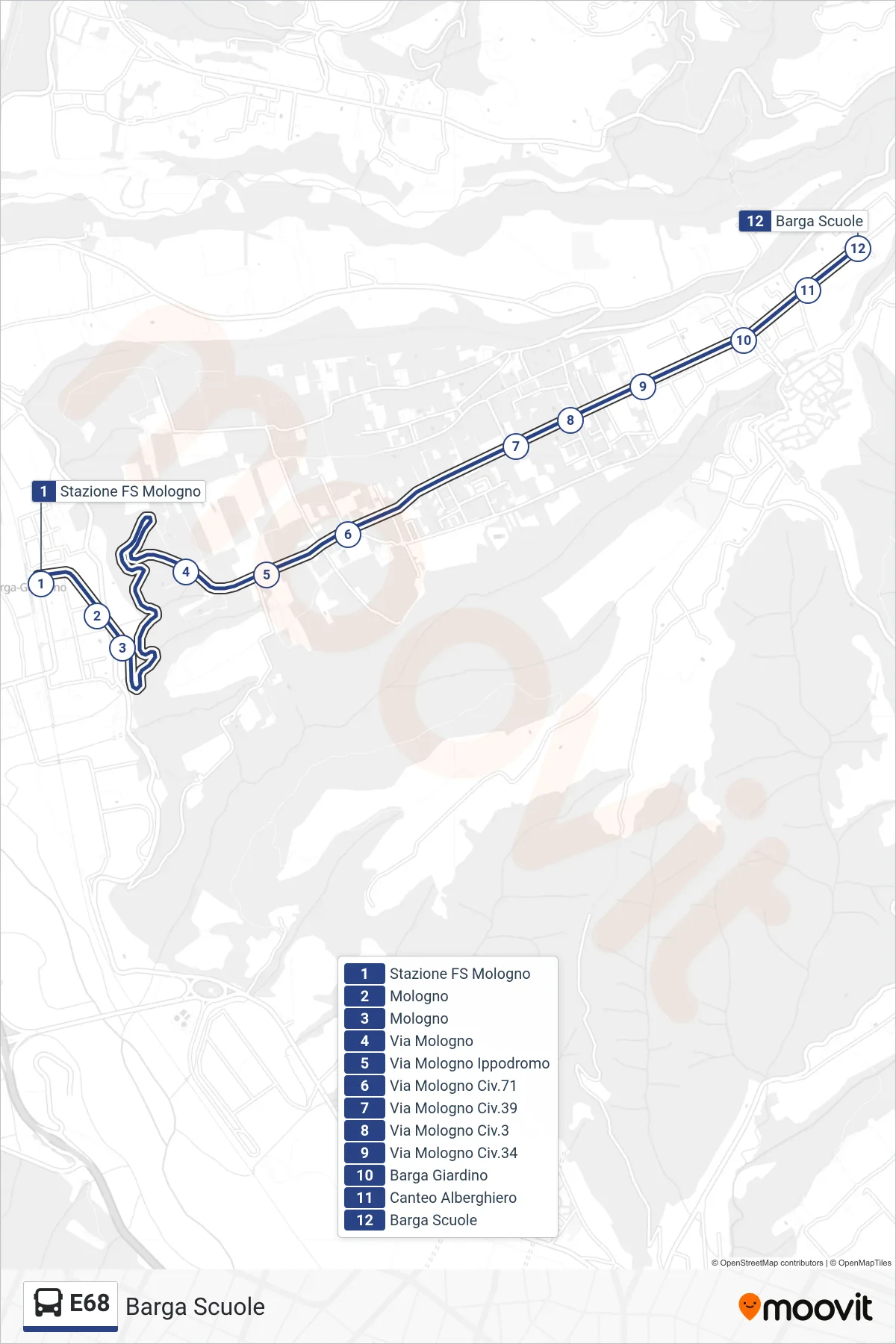 Linea E68 bus (Barga Scuole) - Percorsi e fermate sulla mappa