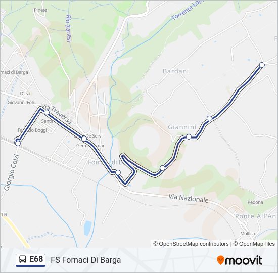 Percorso linea bus E68