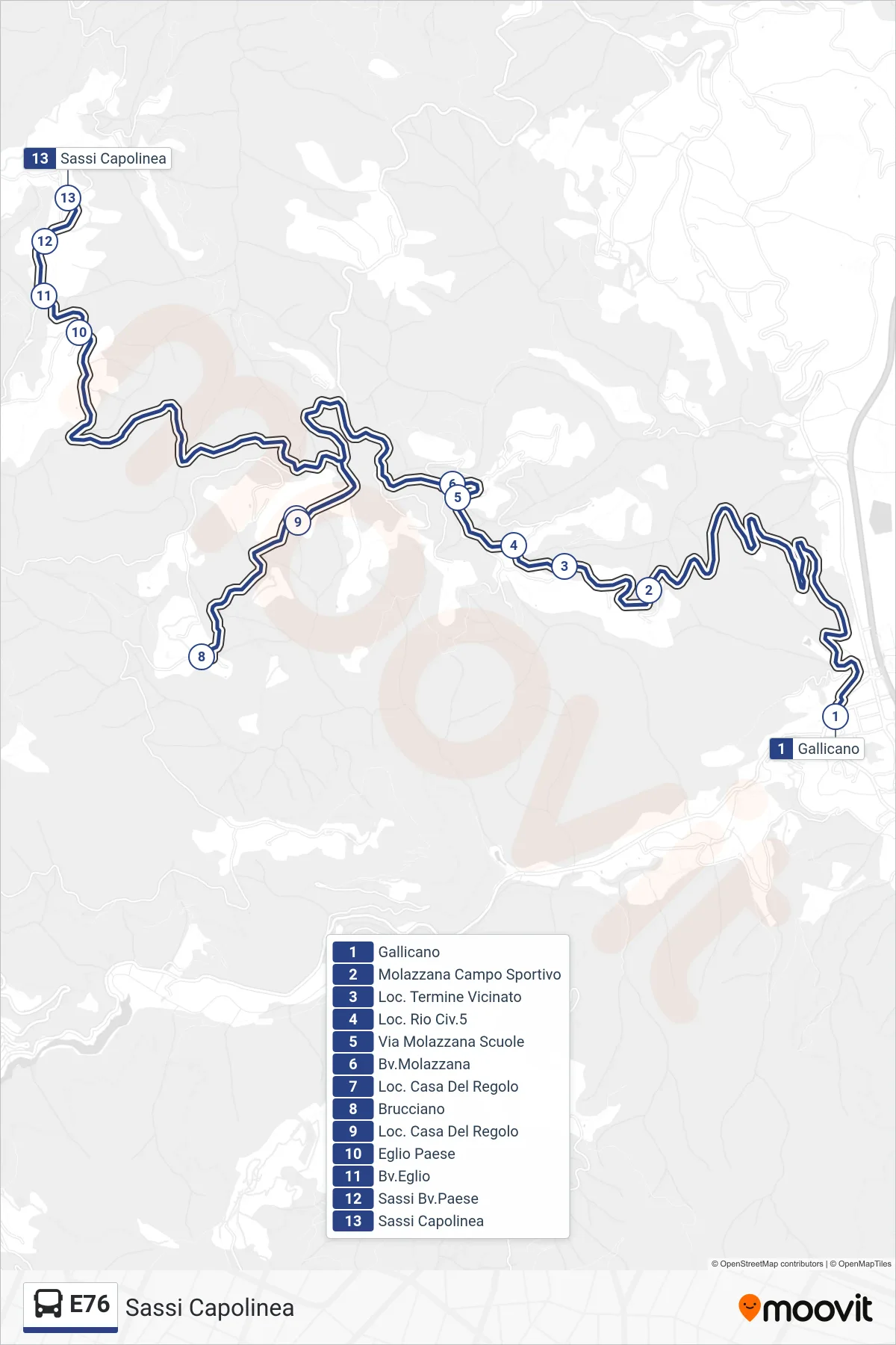 Linea E76 bus (Sassi Capolinea) - Percorsi e fermate sulla mappa