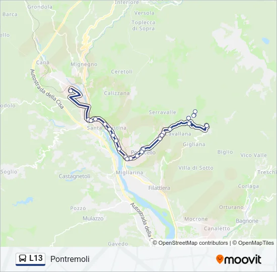 Percorso linea bus L13