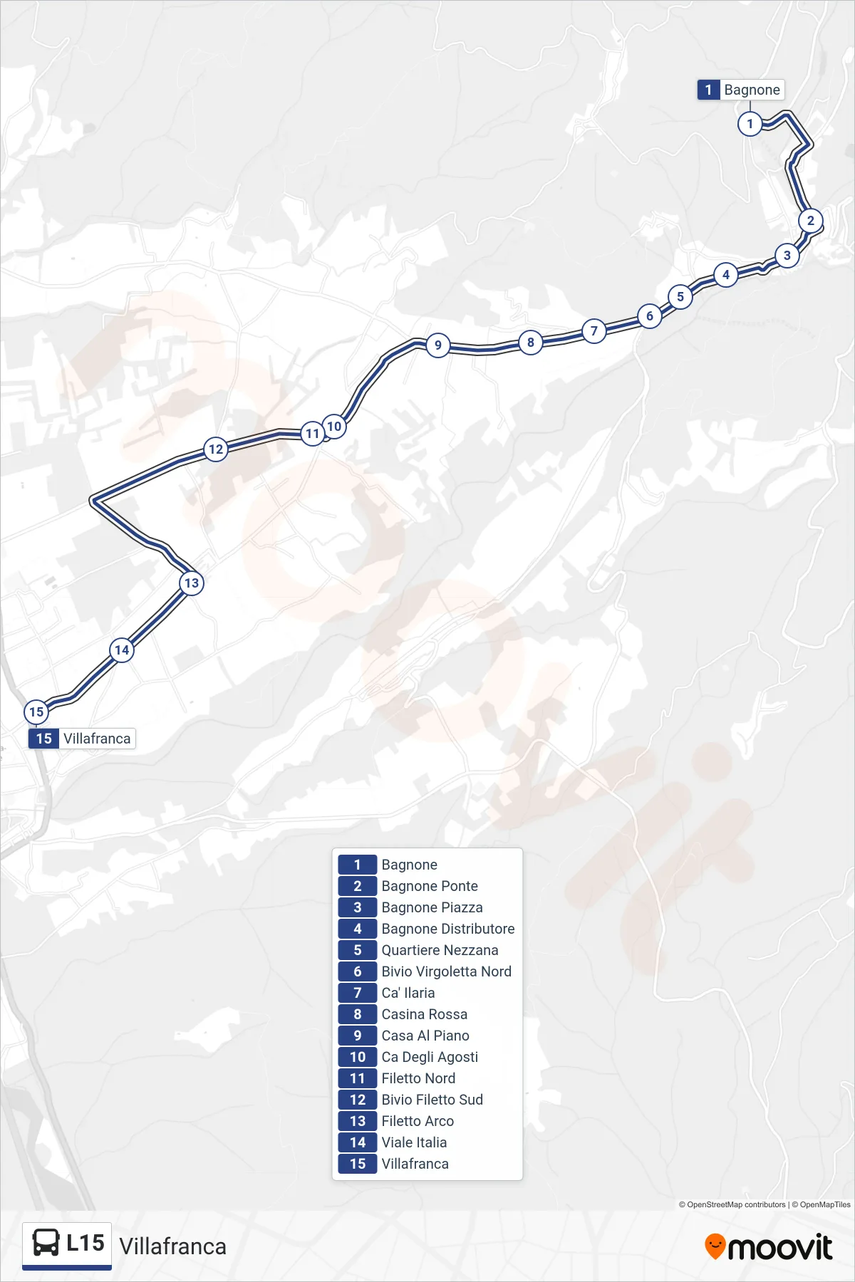 Linea L15 bus (Villafranca) - Percorsi e fermate sulla mappa