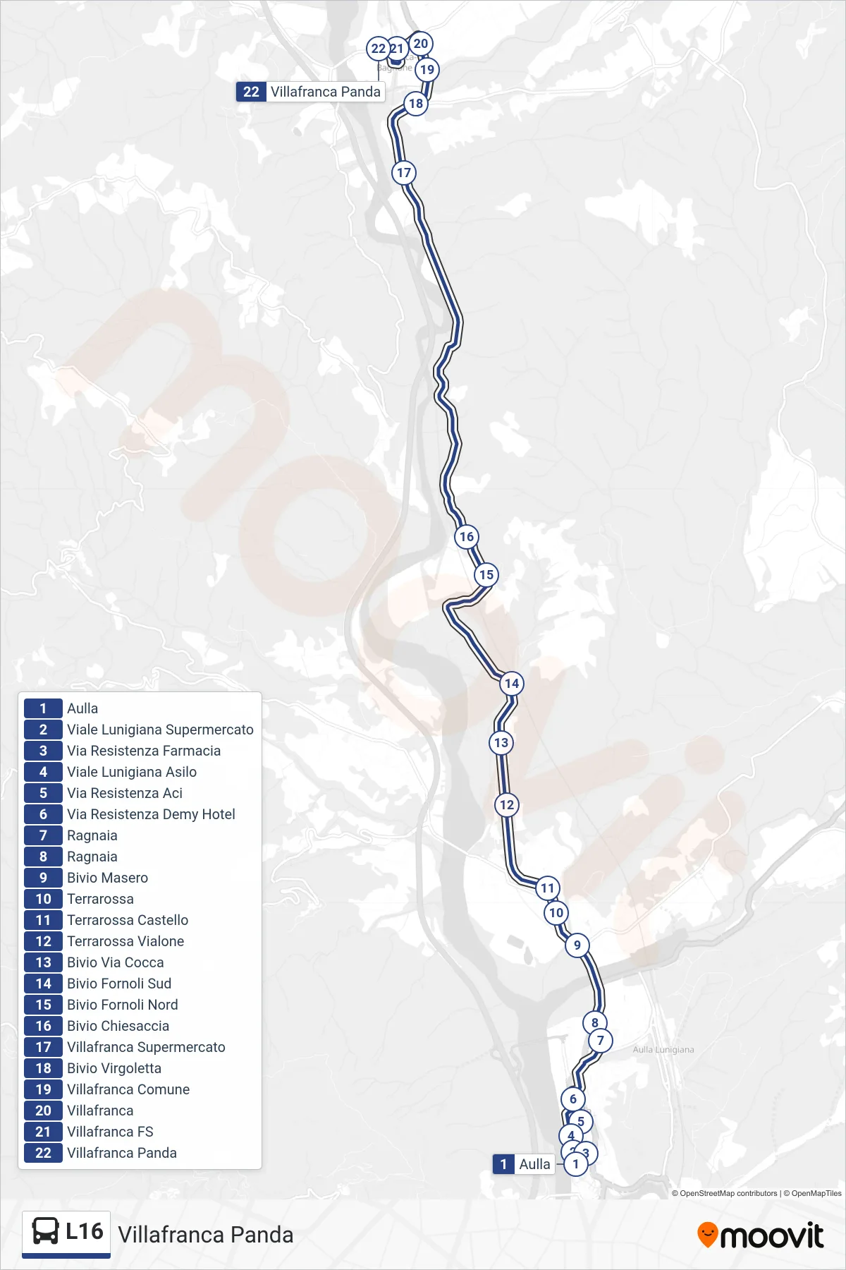 Linea L16  bus (Villafranca Panda) - Percorsi e fermate sulla mappa