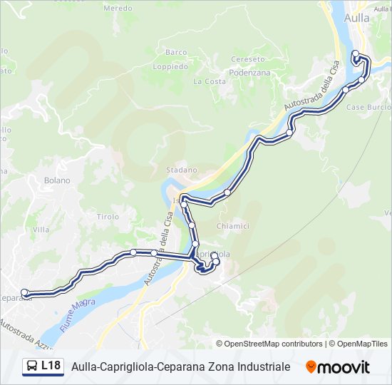 Percorso linea bus L18