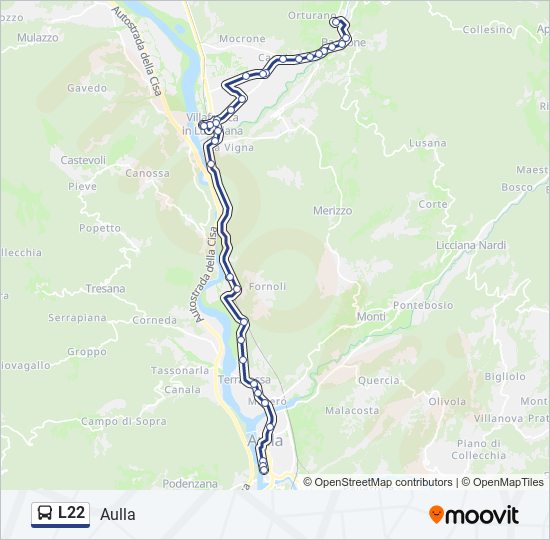 Percorso linea bus L22