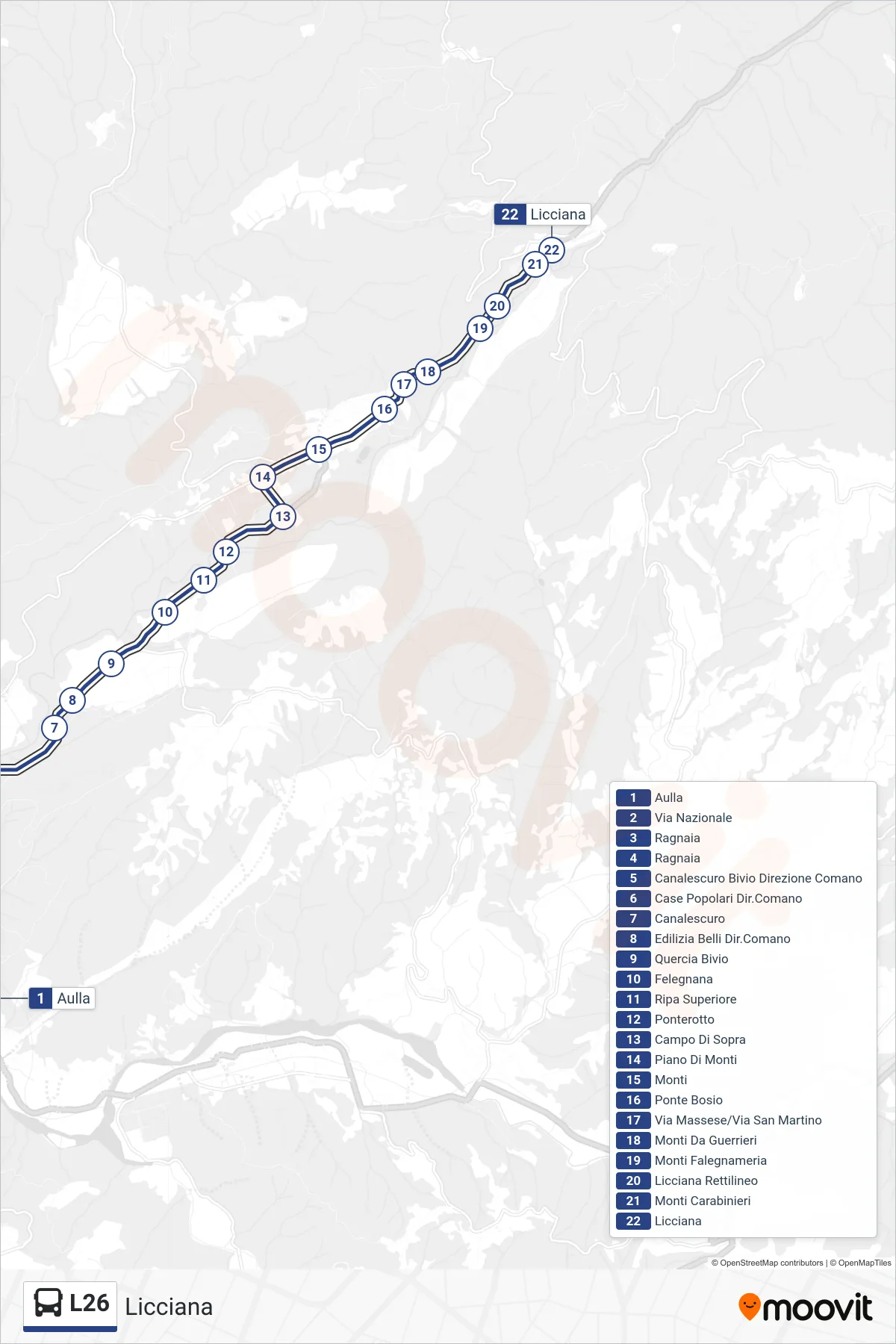 Linea L26 bus (Licciana) - Percorsi e fermate sulla mappa