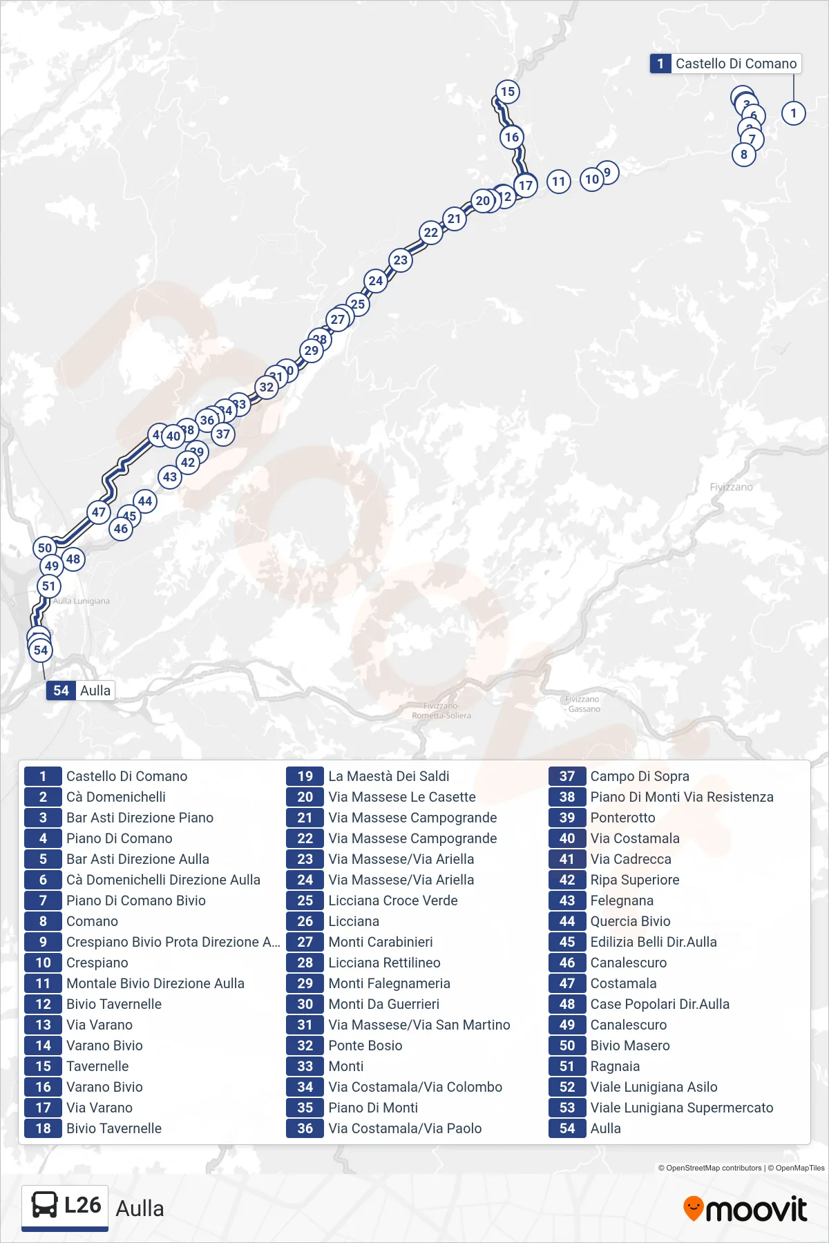 Linea L26  bus (Aulla) - Percorsi e fermate sulla mappa
