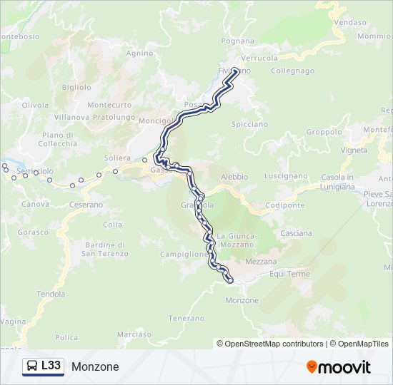 Percorso linea bus L33