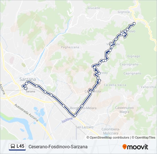 Percorso linea bus L45