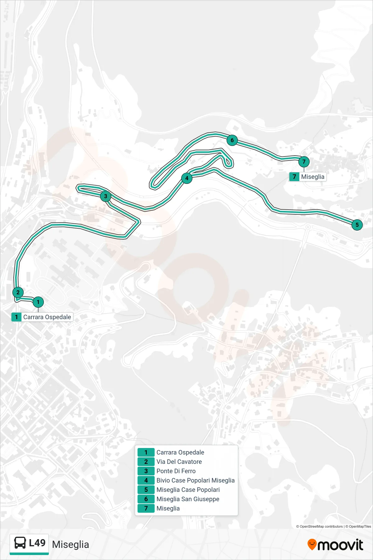 Linea L49 bus (Miseglia) - Percorsi e fermate sulla mappa