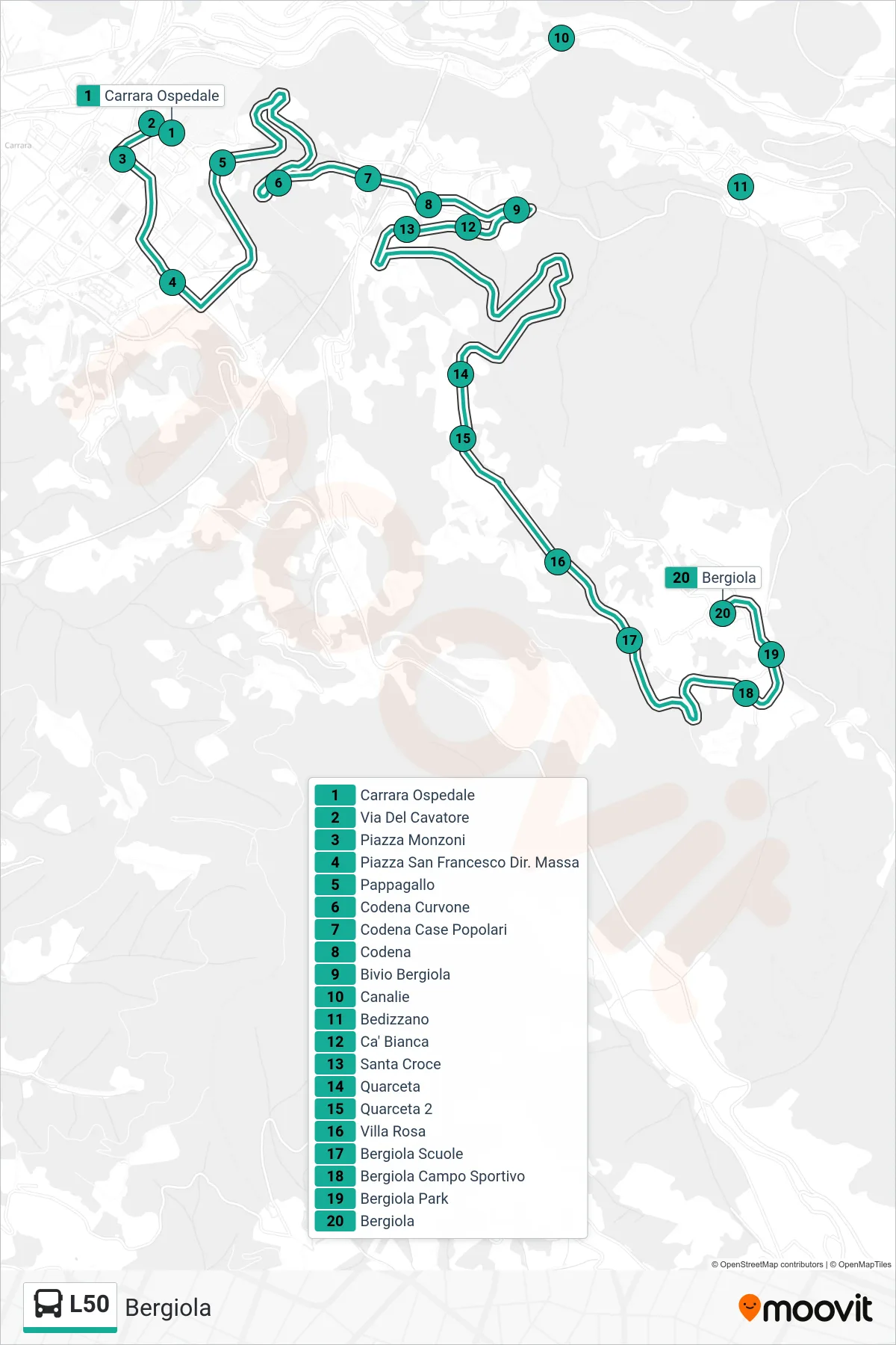Linea L50  bus (Bergiola) - Percorsi e fermate sulla mappa