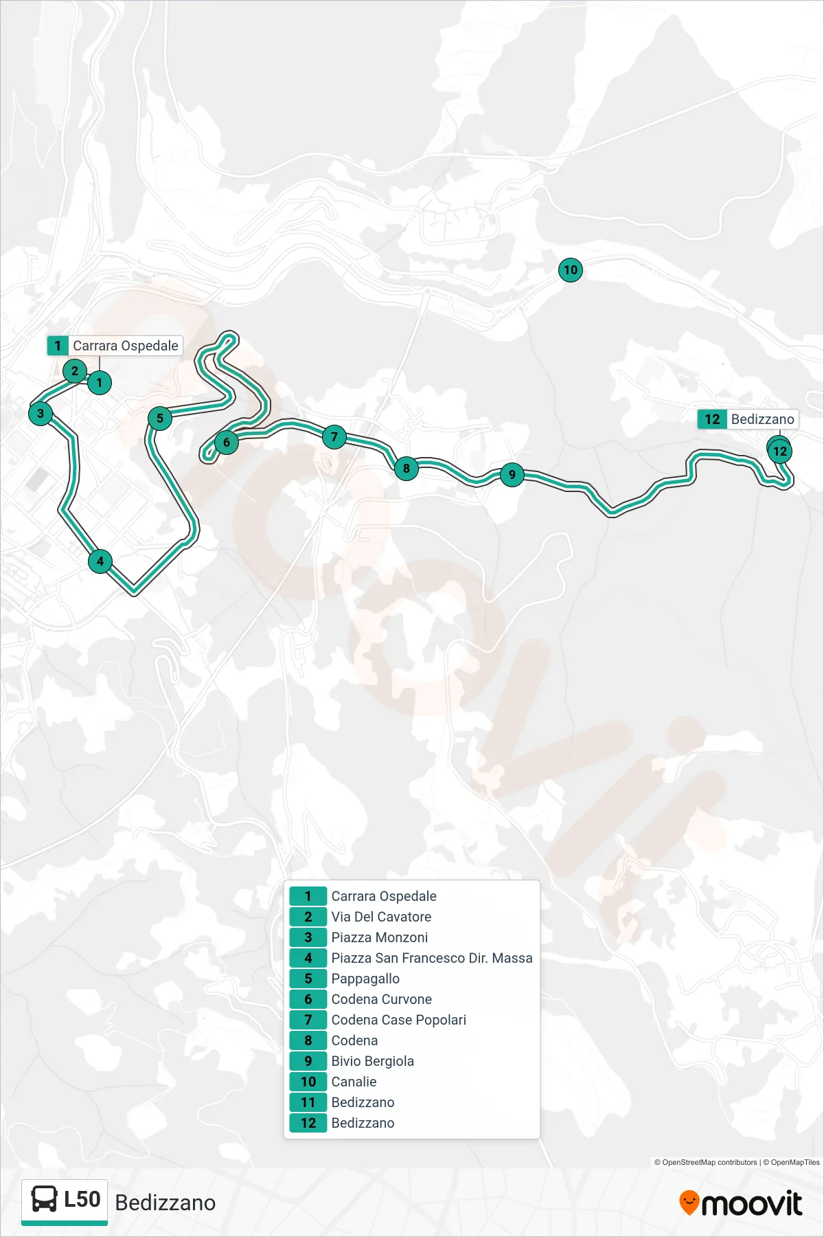 Linea L50  bus (Bedizzano) - Percorsi e fermate sulla mappa