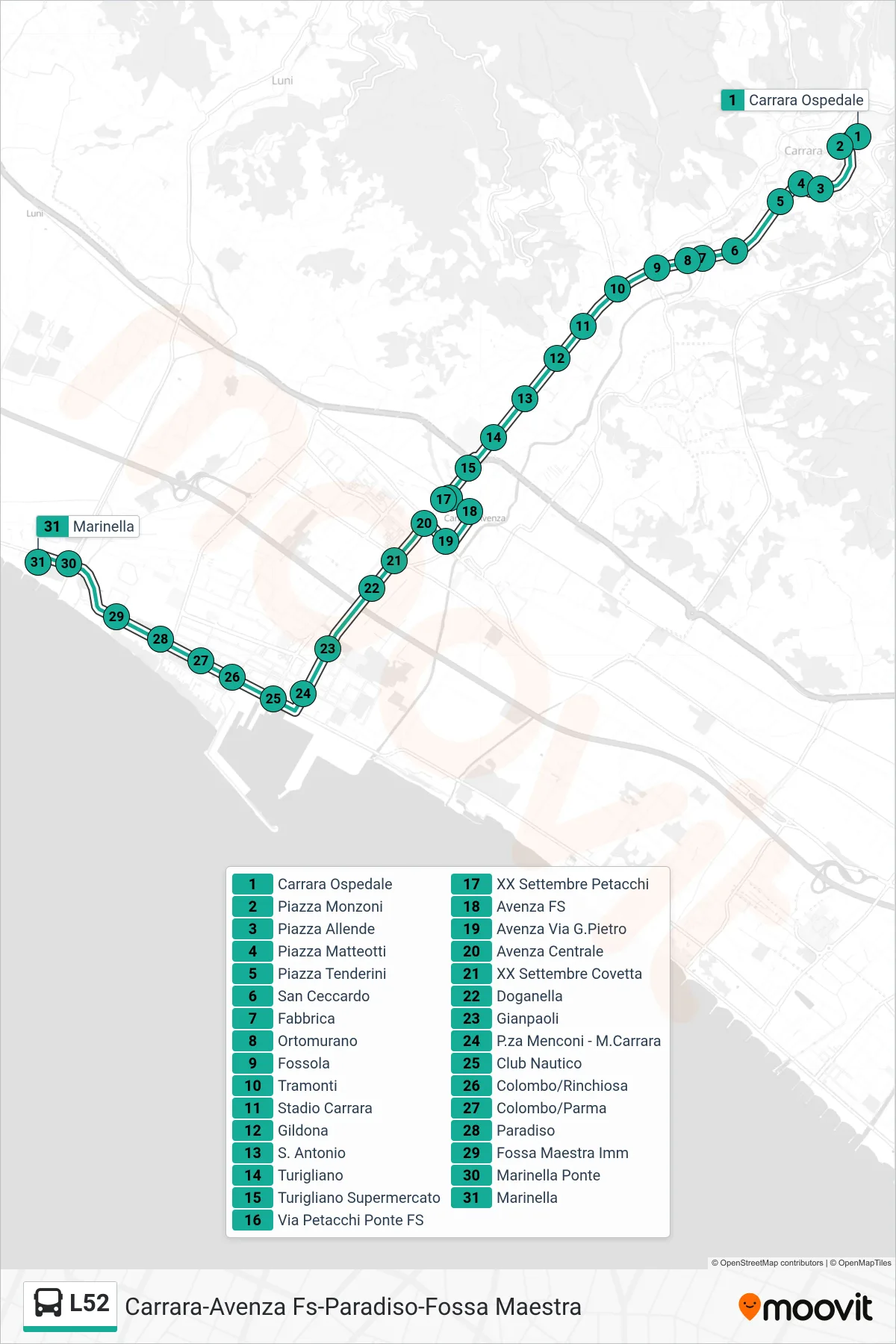 Linea L52 bus (Marinella) - Percorsi e fermate sulla mappa
