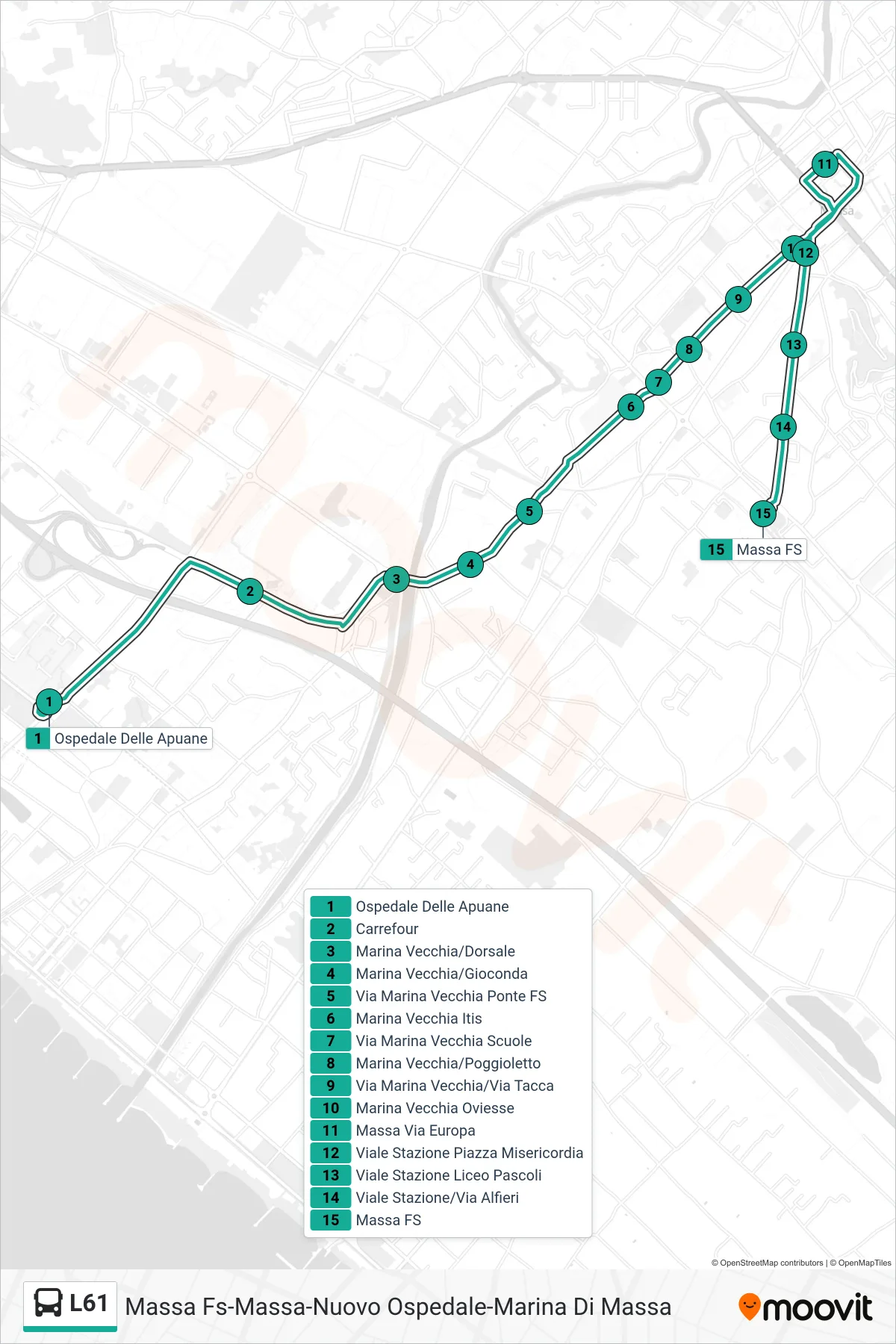 Linea L61 bus (Massa Fs) - Percorsi e fermate sulla mappa
