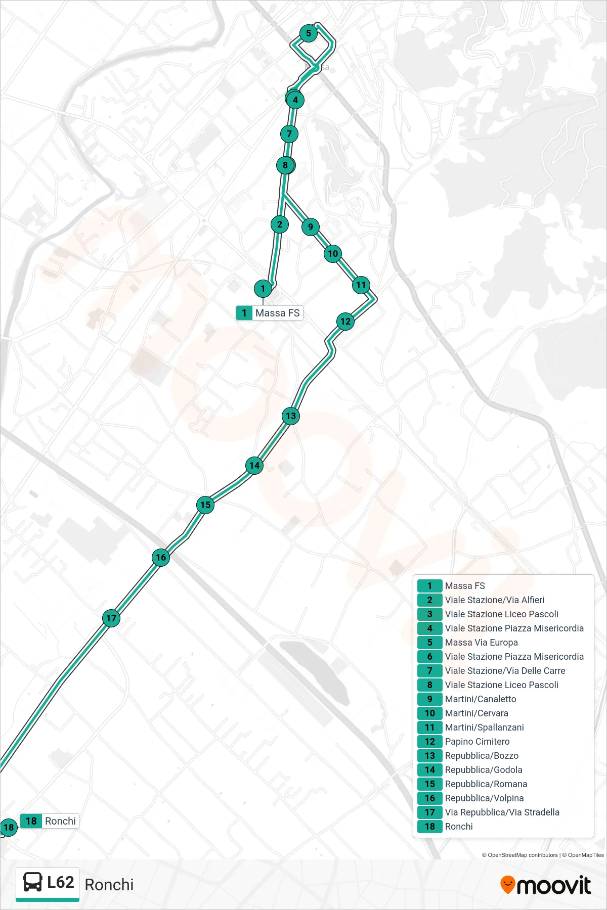 Linea L62 bus (Ronchi) - Percorsi e fermate sulla mappa