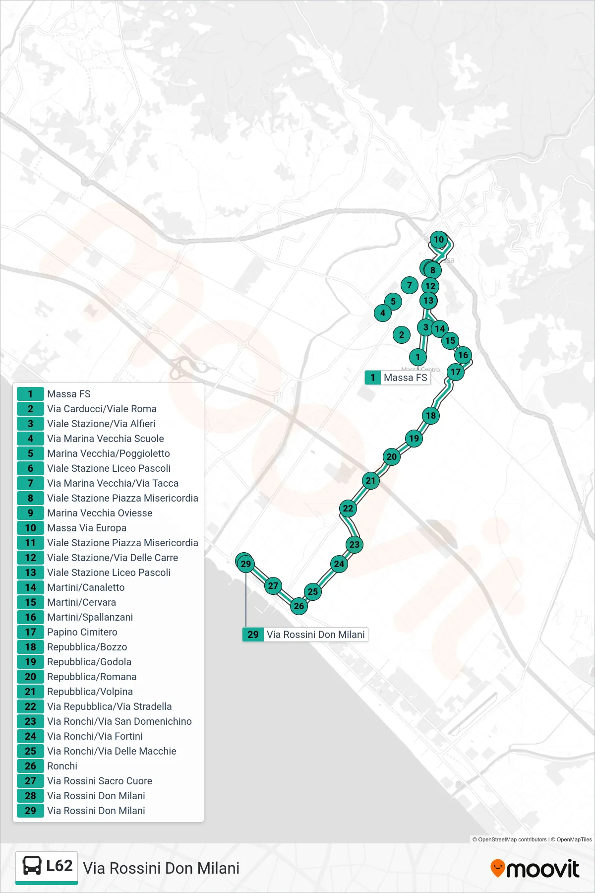 Linea L62 bus (Via Rossini Don Milani) - Percorsi e fermate sulla mappa