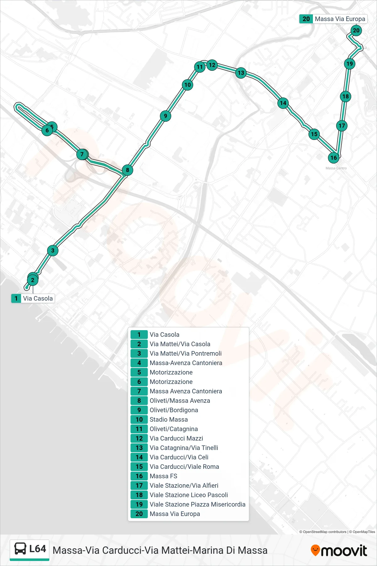 Linea L64  bus (Massa Via Europa) - Percorsi e fermate sulla mappa