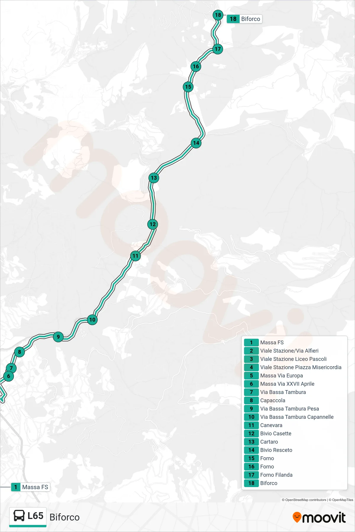 Linea L65  bus (Biforco) - Percorsi e fermate sulla mappa