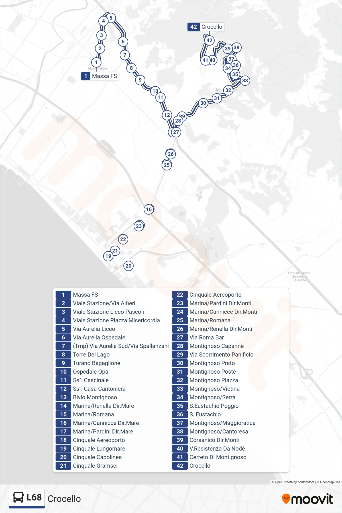 Linea L68 bus (Crocello) - Percorsi e fermate sulla mappa