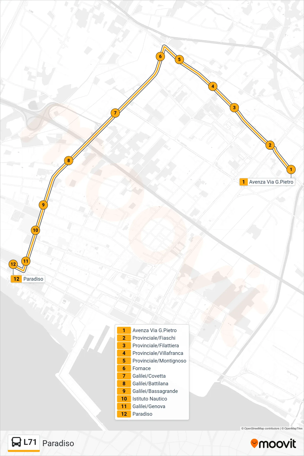 Linea L71 bus (Paradiso) - Percorsi e fermate sulla mappa