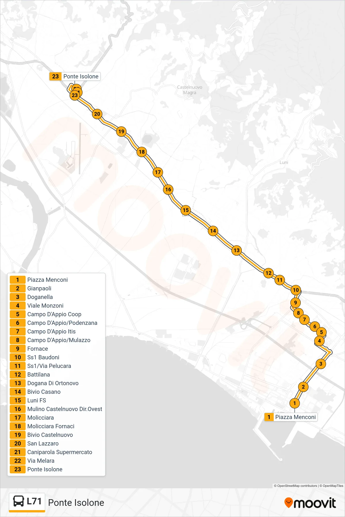 Linea L71 bus (Ponte Isolone) - Percorsi e fermate sulla mappa