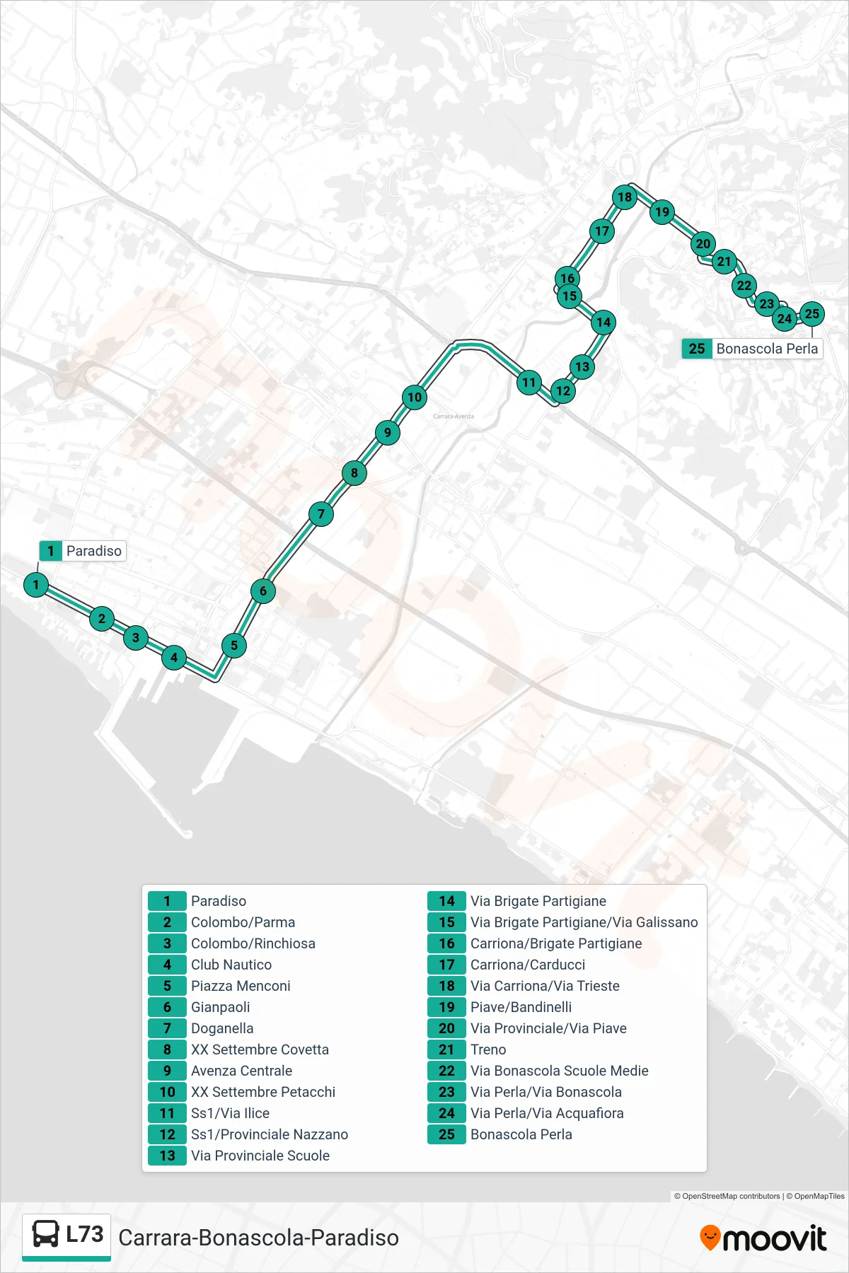 Linea L73 bus (Bonascola Perla) - Percorsi e fermate sulla mappa