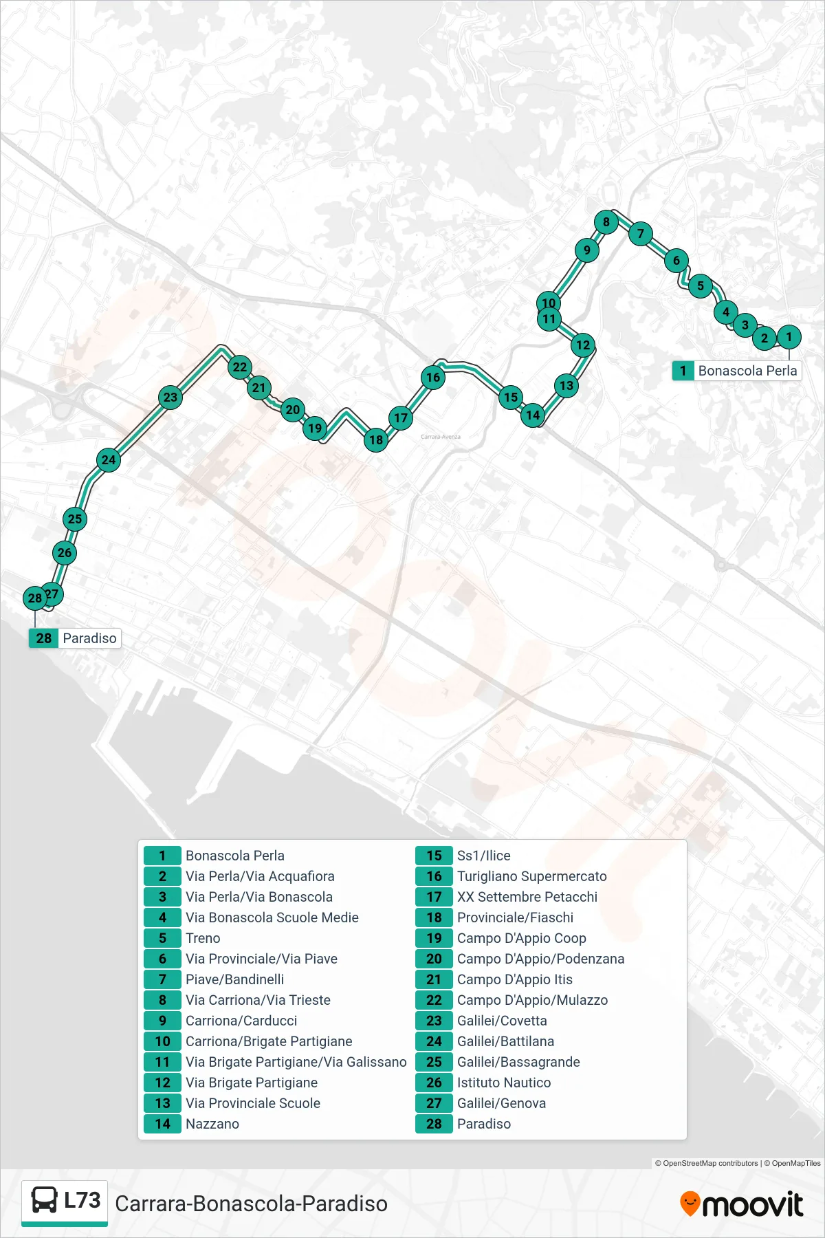 Linea L73 bus (Paradiso) - Percorsi e fermate sulla mappa