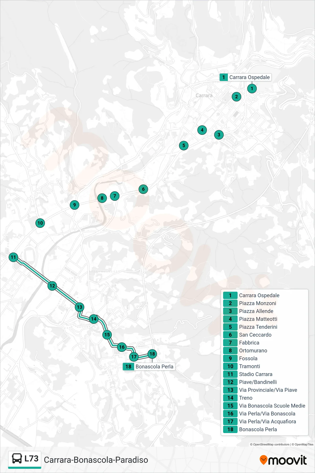 Linea L73  bus (Bonascola Perla) - Percorsi e fermate sulla mappa