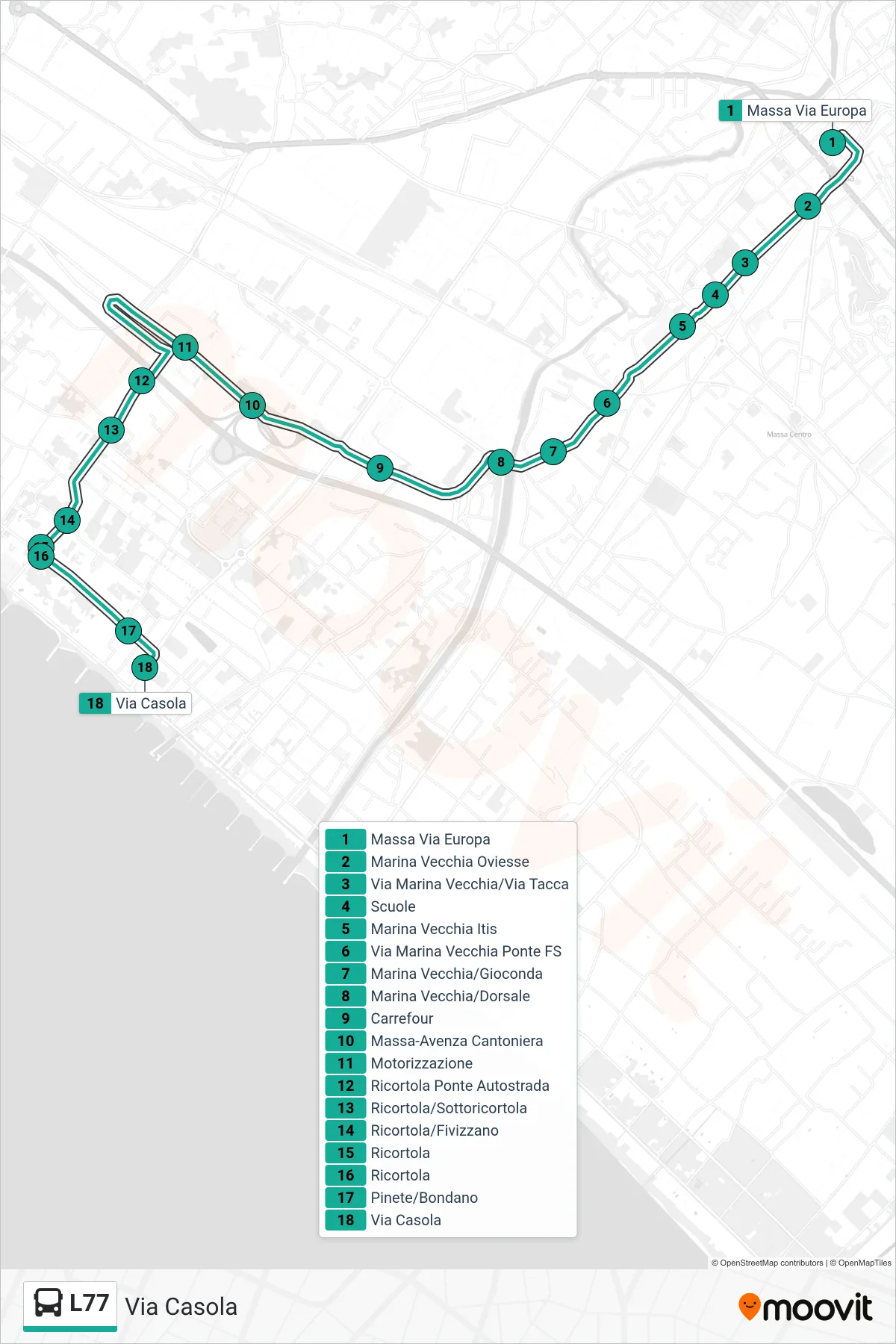 Linea L77  bus (Via Casola) - Percorsi e fermate sulla mappa