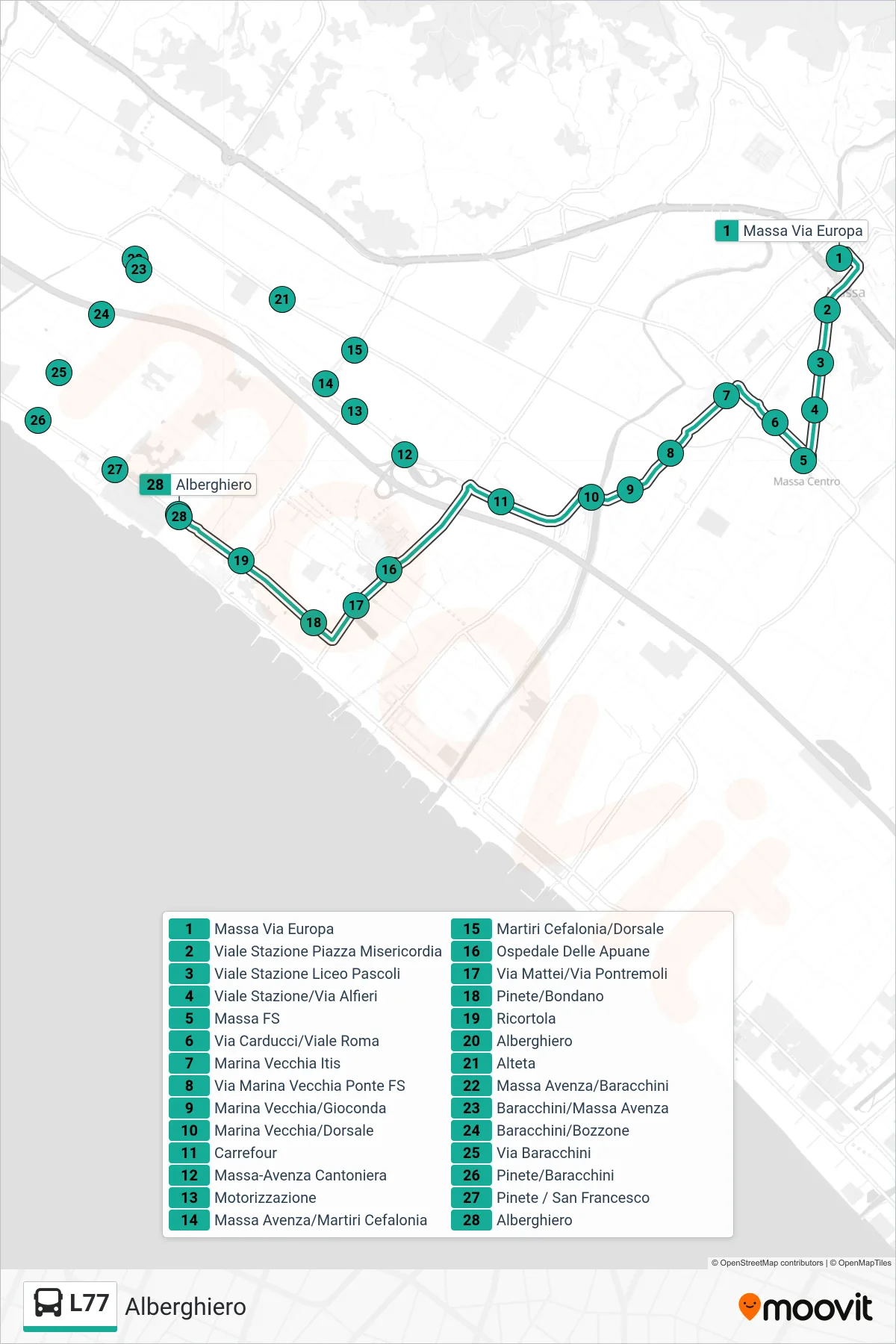 Linea L77 bus (Alberghiero) - Percorsi e fermate sulla mappa