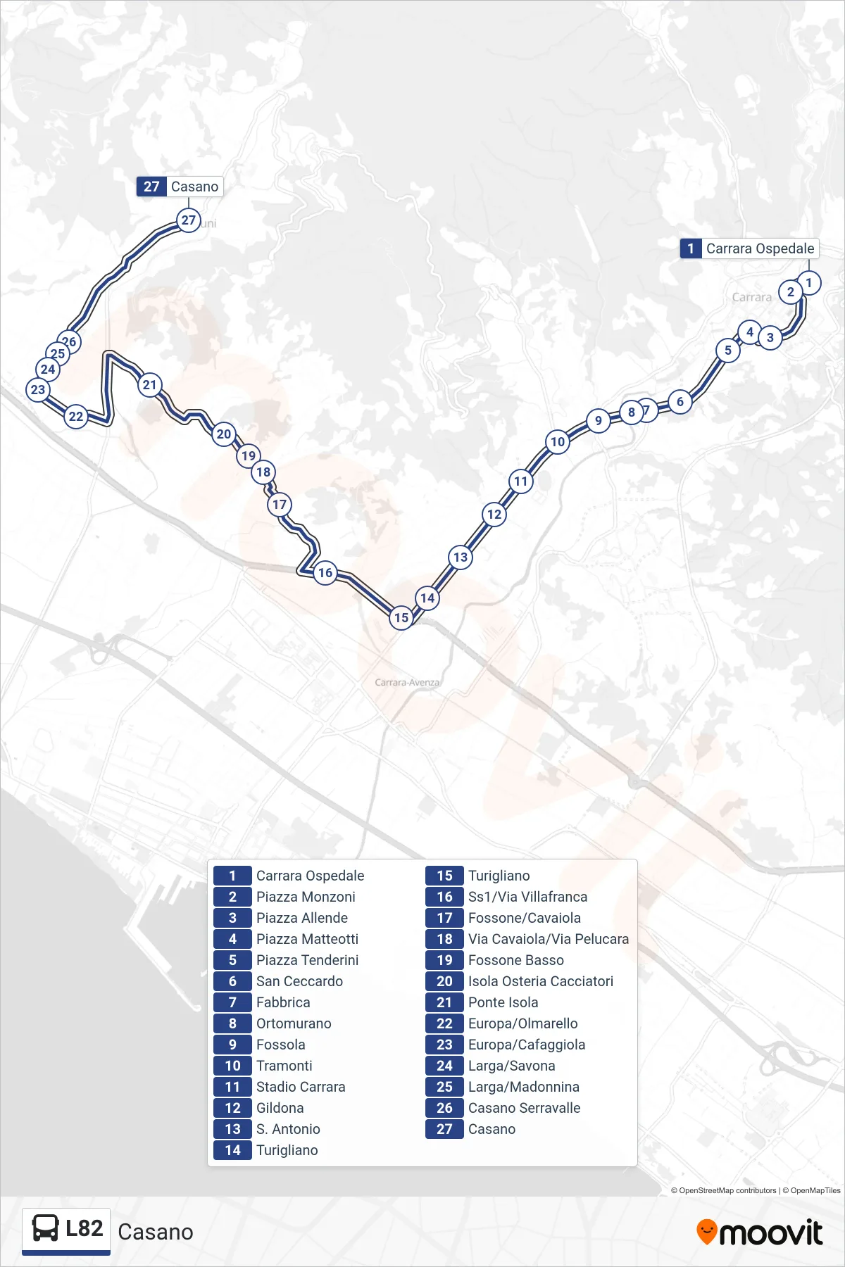 Linea L82  bus (Casano) - Percorsi e fermate sulla mappa