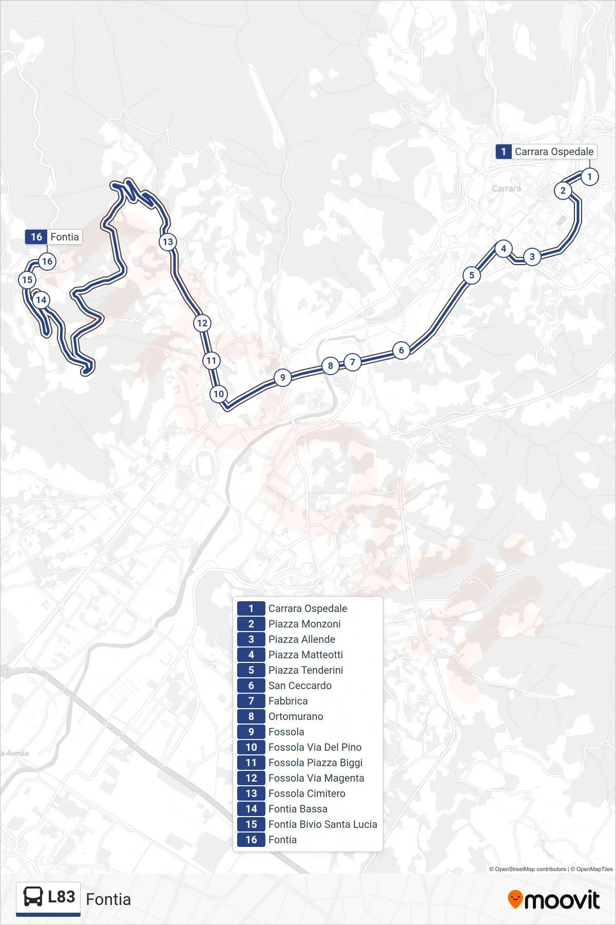 Linea L83 bus (Fontia) - Percorsi e fermate sulla mappa